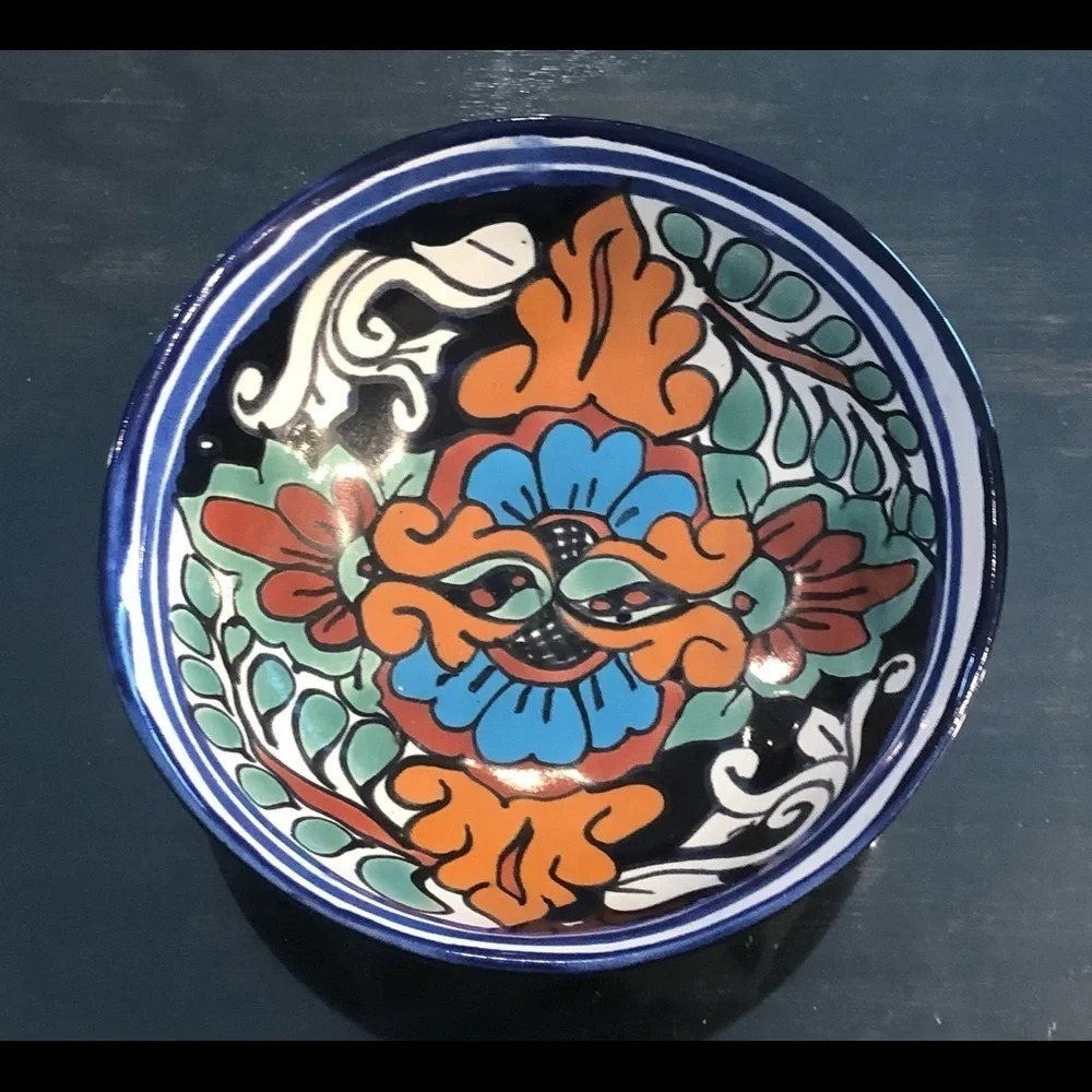 Mexican Talavera Pottery Footed Bowl Colorful